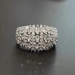 高級 マーキスカット CZダイヤ パヴェ 存在感 キラキラ 幅広 リング