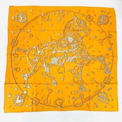 極美品 HERMES エルメス カレ90 シルクスカーフ Cheval Fusion オレンジ