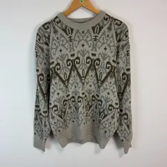 90s ニット セーター 総柄 模様 ベージュ アースカラー メンズ Mサイズ 古着 カジュアル アメカジ