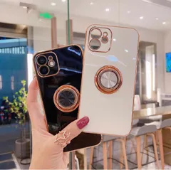 iPhoneケース iPhone 高級感 韓国 バンカーリング ゴールド 人気 7 8 SE 11 11Pro 12 12Pro 12mini 13 14 14Pro 15 ブラック ホワイト ピンク パープル グリーン