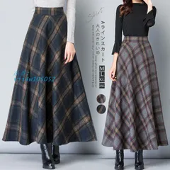 スカート レディース Aライン 厚手 ロング スカート レディース マキシ丈 大きいサイズ チェック柄 秋 冬 カジュアル ロング丈 フレアスカート 暖かい vii4w105052