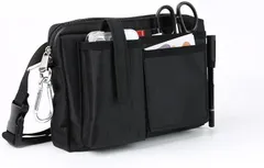 CARRY ALL BEFORE ONE 多機能 エプロンバッグ ナースポーチ ウエストバッグ ウエストポーチ マチ付き 横長タイプ ダブルジッパー 7ポケット(横長タイプ-ブラック)