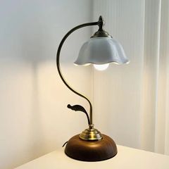 美品】 キシマ製 レトロ ミルクガラス フリルシェード ランプ スタンド