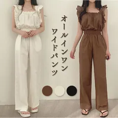☆ フリーサイズ ☆ パンツドレス オールインワン mmpdress20d パンツドレス オールインワン レディース ジャンプスーツ ロンパース つなぎ ワイドパンツ パンツ ズボン ロングパンツ ハイウエスト スクエアネック フリル袖 フリル ノースリーブ