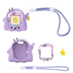 【新着商品】BUBBLELOGUS【たまごっちUni 専用】シリコン保護カバー かわいいケース 充電口対応 手首ストラップ＆ステッカー付き (パープル)