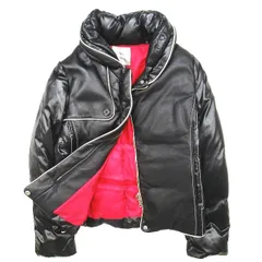 ダブルスタンダードクロージング ダブスタ DOUBLE STANDARD CLOTHING ダウンジャケット レザー ナイロン 切替 ドッキング ブルゾン フード付き スタンドカラー アウター サイズF ブラック 黒 レディースのサムネイル