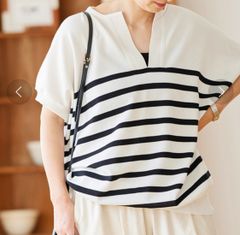 JOURNAL STANDARD ジャーナルスタンダード ノースリーブカフタンプルオーバー サマーニット ボーダー 23-080-400-9082-1-0 白 黒 ホワイト ブラック フリーサイズ レディース 夏 ゴーゴー古着マルイ北千住店 4 No.241