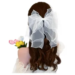 【迅速発送】FASELE 髪飾り 長いリボン ヘアアクセサリー 美しい チュール リボン ヘアクリップ蝶結び 森ガール 姫系 パール ヘアリボン 花嫁 結婚式 誕生日 パーティー 発表会 演奏会 1PC