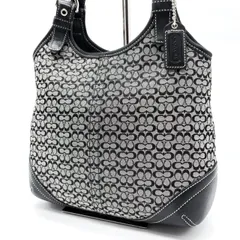 ✨美品✨ COACH コーチ ワンショルダーバッグ トートバッグ バックル シグネチャー 総柄 シルバー金具 チャーム ロゴ型押し 肩掛け キャンバス レザー レディース グレー 灰色 ブラック 黒色