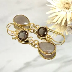 【天然石】グレームーンストーンとスモーキークォーツのピアス(イヤリング変更可)