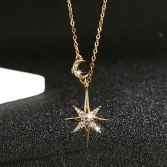 S925 ムーン＆スターペンダント ネックレス ジルコニア シルバー925 上品 ゴールド フォーマル
