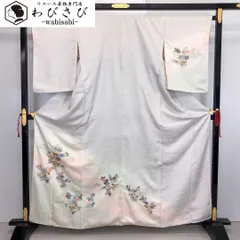 付下げ 総刺繍 汕頭刺繍 扇に四季の花模様 金駒 暈し K-3429