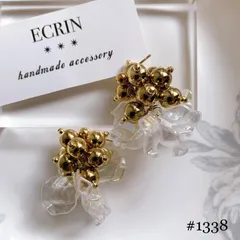 【#1338】花びら　クリア　ゴールド　ハンドメイドアクセサリー　ピアス　イヤリング　大ぶりアクセサリー　結婚式