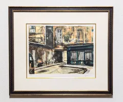 荻須高徳、絵画、油彩4F、サン、リュスチック道り中古額縁、肉筆ユトリロ佐伯祐三。 荻須高徳、絵画、油彩4F、サン、リュスチック道り中古額縁、肉筆