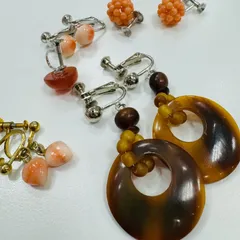 A【まとめ売り】イヤリング べっ甲 鼈甲 ベッコウ 珊瑚 さんご 琥珀 アンバー レディース アクセサリー ハンドメイド パーツ取り
