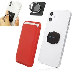 ノーブランド品 スマホにぴったり。くるっと装着 着脱簡単カードケース スマホリング付き ワイヤレス充電対応 iPhone/android対応( レッド)