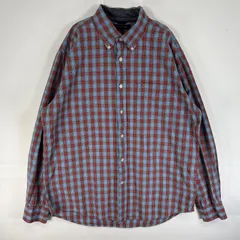古着 トミーヒルフィガー TOMMY HILFIGER 長袖シャツ ロゴ 刺繍 チェック ボタンダウン 胸ポケ L  ブルー系 マルチカラー メンズ