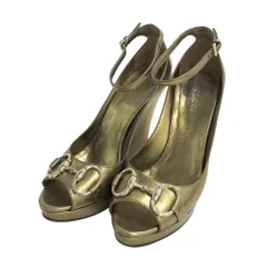 GUCCI グッチ 171344 ホースビット オープントゥ ウェッジソール  ゴールド系 35 レディース [240101285779]