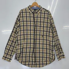 TOMMY HILFIGER トミーヒルフィガー コットンシャツ チェック柄 長袖シャツ ボタンダウン ワンポイントロゴ刺繍 モーリシャス製 XLサイズ イエロー
