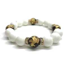 12mm 四神獣金彫オニキス×ホワイトオニキス パワーストーン ブレスレット天然石 運気上昇 開運 厄払い お守り 青龍 白虎 玄武 朱雀 （ゴールド）メンズ・レディース 男性・女性 数珠ブレス 開運 ■