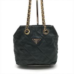 良品 PRADA プラダ 三角ロゴ ナイロン テスート キルティング チェーン ショルダー トート バッグ グリーン k5471
