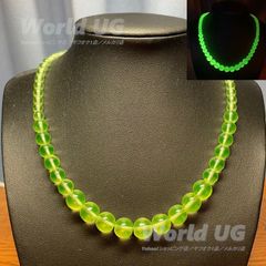 ウランガラス ネックレス 丸ビーズ 黄色 4mm〜10mm 39cm