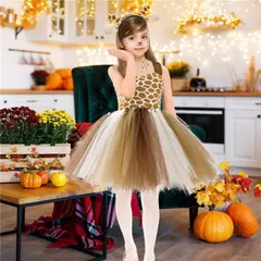 ハロウィン コスプレ 衣装 ドレス キリン  アニマル 耳付き 尻尾しっぽ 子供用 動物 女の子 キッズ キャット 忘年会 イベント パーティー 演出 舞台 仮装