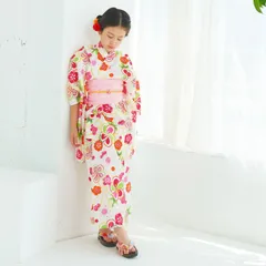 【浴衣 単品】キッズ 子供 ゆかた 白 梅 100〜150cm P7