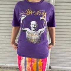 90's USA製 STUSSY STAND FIRM プリントT old stussy パープル　オールドステューシー　古着　vintage