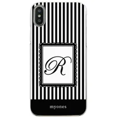 【新品未使用】iPhone13 アイフォン13 クリア ハードケース ( ストライプホワイト  イニシャルR ) ボーダー ストライプ イニシャル アルファベット