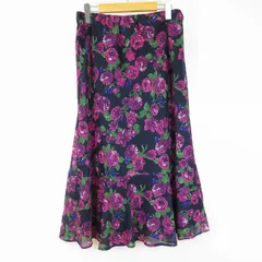 #a ローラアシュレイ LAURAASHLEY スカート ロング 11 紺 ピンク マルチ 花柄 シフォン タグ付き 美品 レディース [941247] k01