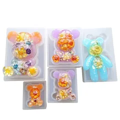 【Ever garden】 シリコンモールド くま 5個セット レジン 鏡面仕上 アクセサリー パーツ 作成 ネックレス イヤリング ピアス ペンダント キーホルダー シリコン モールド シリコン型 型 型抜き 抜き型 キット 道具 手作り 熊 クマ 動物 0