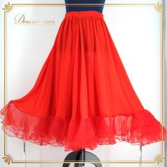 社交ダンス 衣装 スタンダード パニエ ペチコート スカート パーティー レッスンウェア 練習着 レッド系 赤 prima boutique プリマブティック 無地 シンプル 差し色 目立つ 派手 サテン フレア丈 エレガント ダンス用 おしゃれ 結婚式