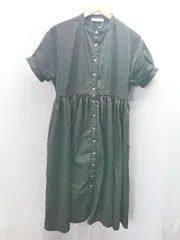 ◇ PURIL ピュリル バンドカラー 無地 フレア 半袖 フレア ロング丈 ワンピース サイズS ブラック レディース E  【1404020017748】