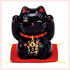 彩絵　福招き猫（黒）　7533　◎2個目～大幅値引き対象商品　※陶器,まねき猫,開運招福,縁起物,和,民芸品,工芸品,日本,レトロモダン,かわいい,可愛い,キャット,ねこ,置物,ファンシー,ミニ
