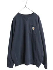 【お得なクーポン配布中!】 US企画 カーハート ポケット付き クルーネック スウェット メンズ XL 紺 / 裏起毛 トレーナー 大きいサイズ ワンポイント ミッドウェイト