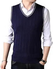 BENQUE(ベンケ) 高見えベストニット メンズ ジレフォーマル スクール ビジネス カジュアル スーツ Vネック セーター オフィス 春 秋 無地 ノースリーブ(ネイビー,  XL)