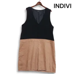 INDIVI インディヴィ 秋冬★ Vネック♪ ノースリーブ ツートーン 異素材切替 ワンピース Sz.48 レディース 大きいサイズ