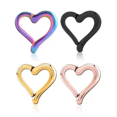 【金アレ対応】 ワンタッチハートピアス 医療用ステンレス 14G 16G ピンクゴールド ゴールド ブラック シルバー レインボー 個性的 韓国 耳たぶにも軟骨にも！ ボディピアス