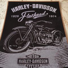 ハーレー フラットヘッドの アートポスター ◆ バイク B5サイズ モノクロ 5-513