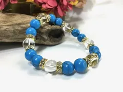 ターコイズ×水晶 パワーストーン ブレスレット  10mm（ゴールド）メンズ・レディース 男性・女性 数珠ブレス 開運  [3]