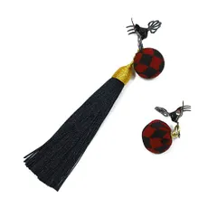 髪飾り 成人式 赤 振袖 前撮り 袴 2点セット 黒 ちりめん 房 玉飾り 格子 チェック クリップ タッセル ピン ヘアアクセ おしゃ No.10-0405