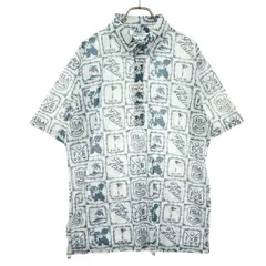 FILA GOLF フィラゴルフ ゴルフアイテム柄 半袖 ボタンダウン ポロシャツ LL ホワイト メンズ 古着