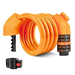 ドナリー 自転車ロック ダイヤル式 5桁 極太12mm サドル取付 ブラケット付き ワイヤー ケーブルロック 125cm 防犯対策 (オレンジ) [オレンジ]