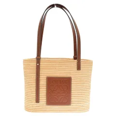 LOEWE (ロエベ) レザーアナグラムロゴ スクエアバスケット トートバッグ ベージュ/ブラウン