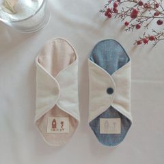 【布ナプキン】無添加コットンフランネルとコットンリネン ピンクベージュとくすみブルー 18cm 6層仕立て 2枚セット