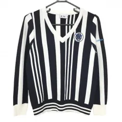 【超美品】アディダス セーター 白×ネイビー ストライプ Vネック ニット  レディース M/M ゴルフウェア adidas