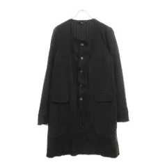 COMME des GARCONS HOMME PLUS (コムデギャルソンオムプリュス) 17SS 裸の王様期 ストライプ柄 ノーカラーカットオフ加工 ロングジャケット コート PSJ032 ブラックのサムネイル