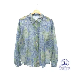 ☆美品☆ トップス シャツ 花 シースルー 長袖 レディース ブルー 総柄 日本製 901-11627 送料無料 古着
