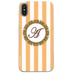 【新品未使用】iPhone11 Pro Max アイフォン11プロマックス クリア ハードケース ( ストライプオレンジ イニシャルA ) ボーダー ストライプ イニシャル cl-initial1-iphone11max-ca032_c_a